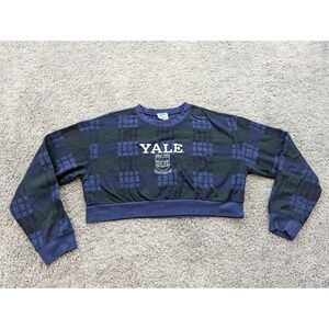 Yale‎ University Sweater Women's Large Pullover Cropped Blue Plaid